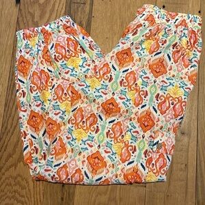 Christian Siriano Linen Blend Balloon Batik Pants Orange Aqua White Size SMALL